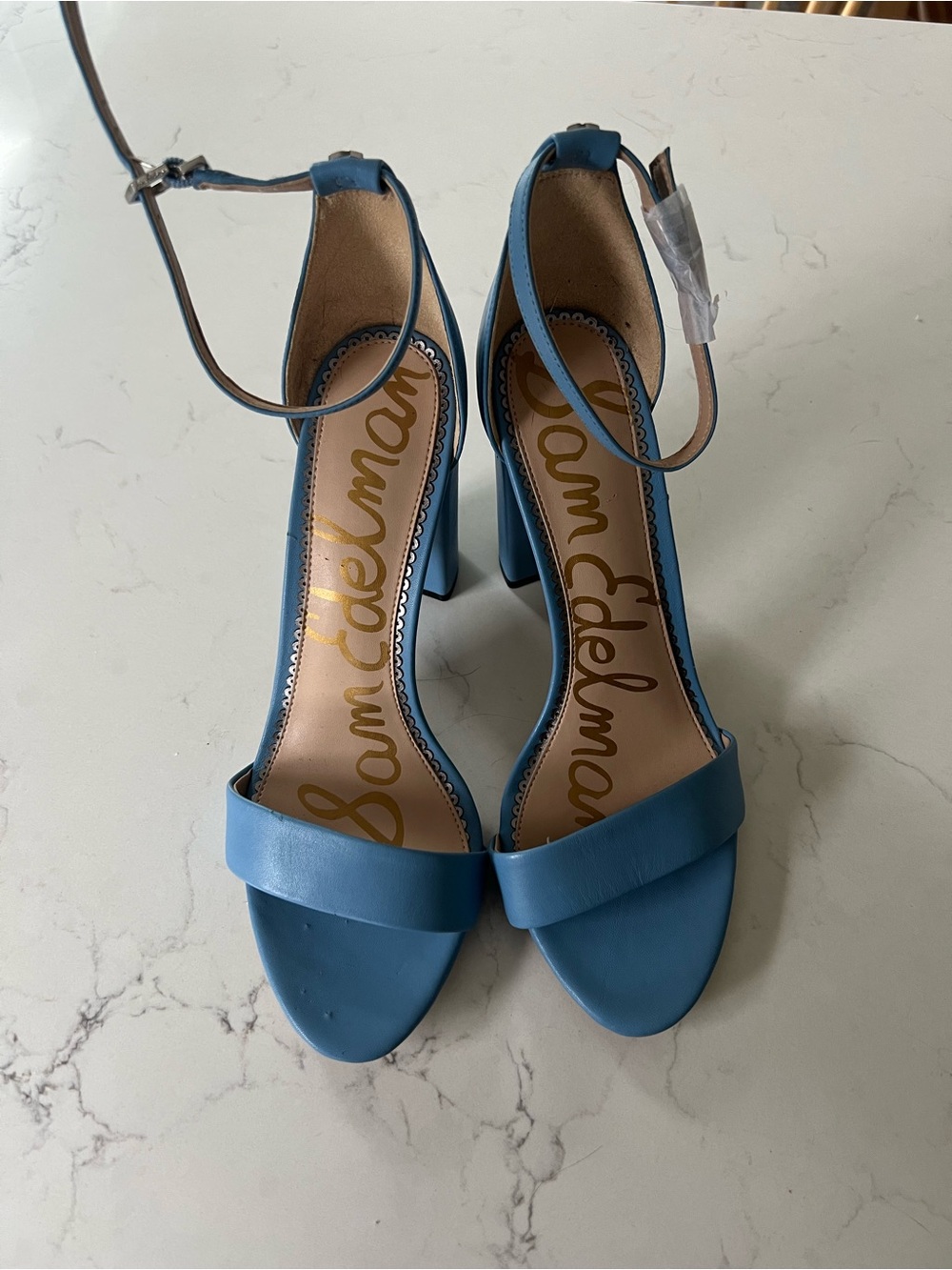 Sam Edelman Sky-Blue Ankle-Strap Block Heel Sandals